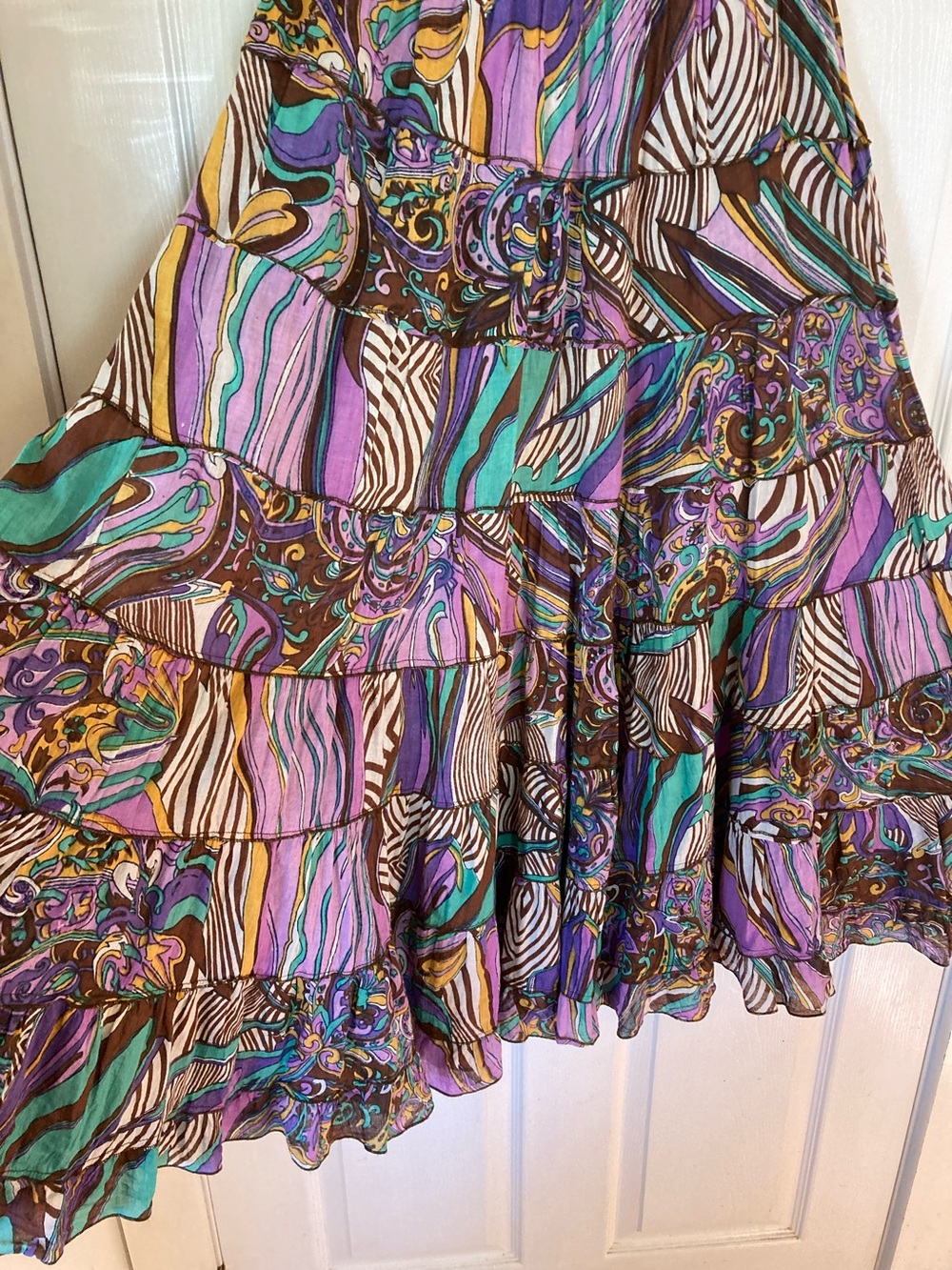 Boho Tiered Maxi Skirt in Purple, Teal & Brown - Picture 4 of 4